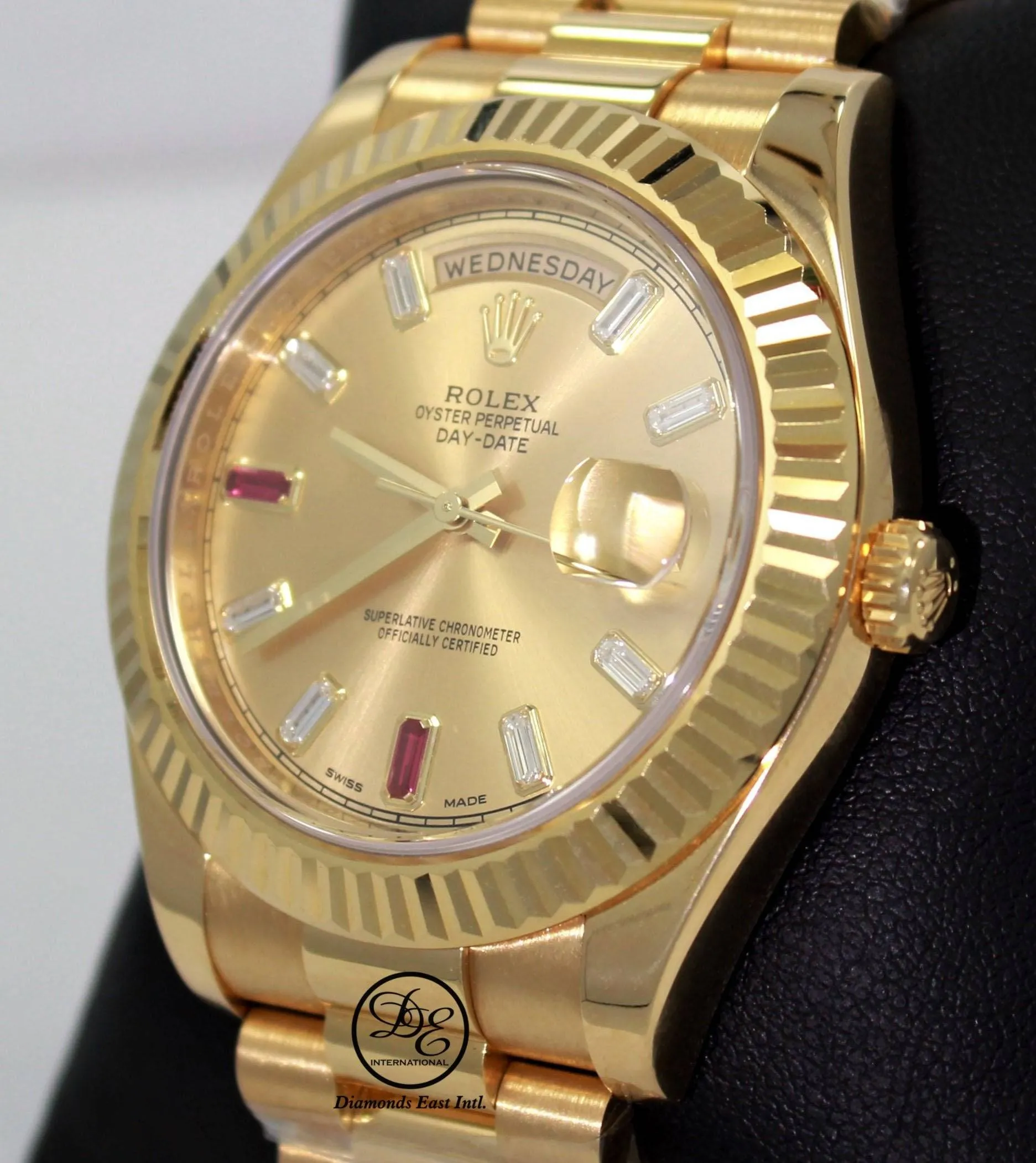 Rolex Day-Date II President 218238 18K Yellow Gold Fact Ruby & Diamond Dial BOX/PAPERS