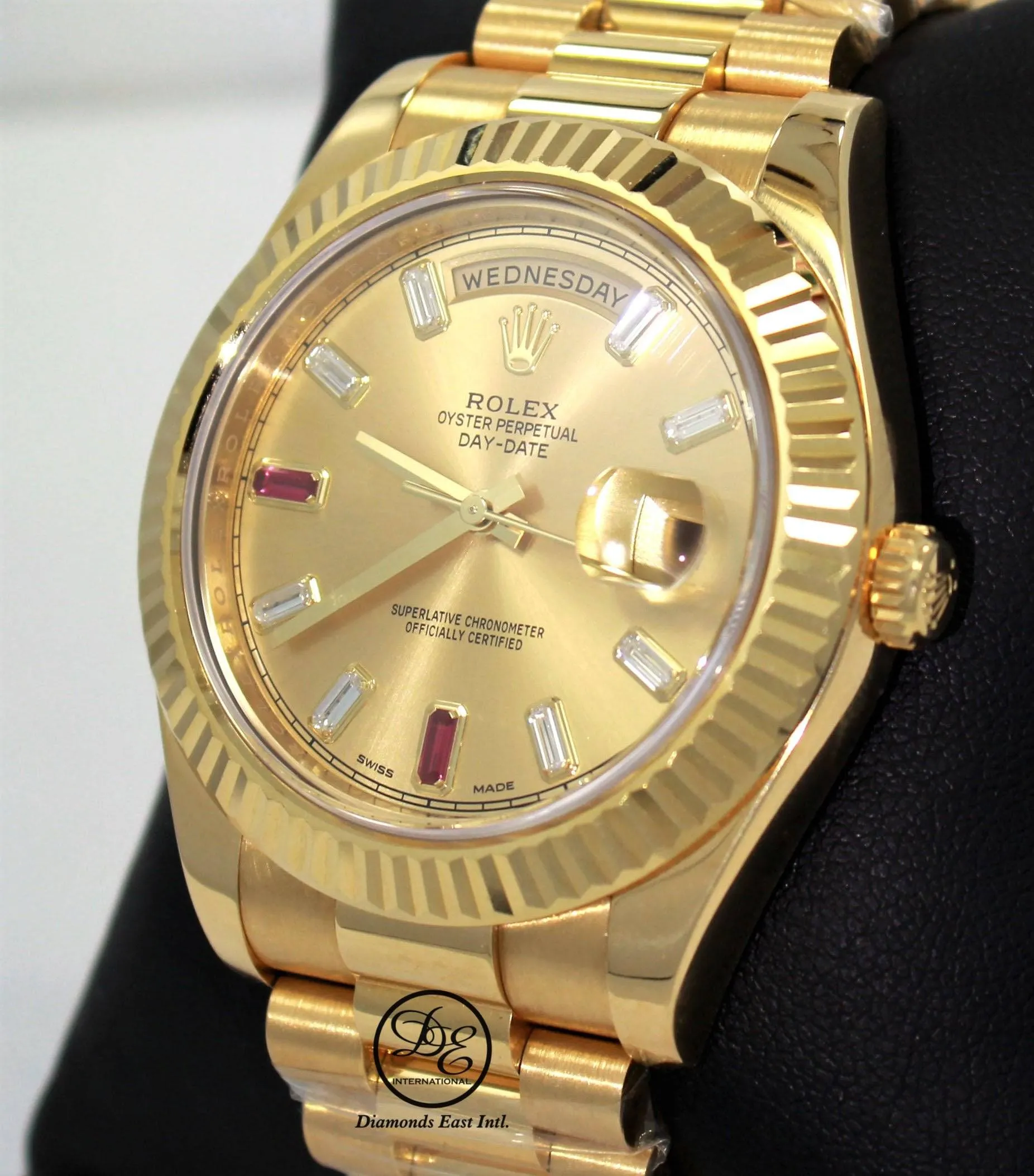 Rolex Day-Date II President 218238 18K Yellow Gold Fact Ruby & Diamond Dial BOX/PAPERS