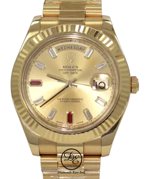 Rolex Day-Date II President 218238 18K Yellow Gold Fact Ruby & Diamond Dial BOX/PAPERS