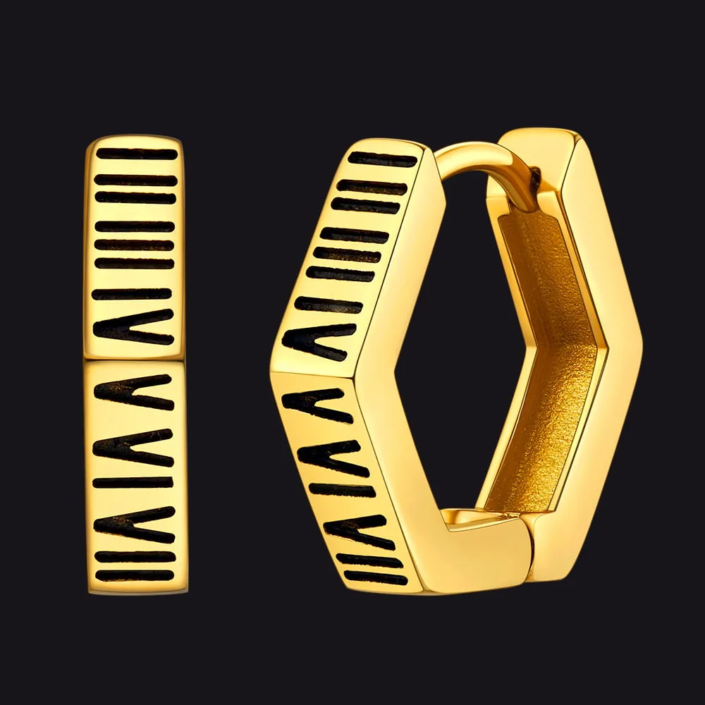 Roman Numerals Hexagon Hoop Earrings For Men