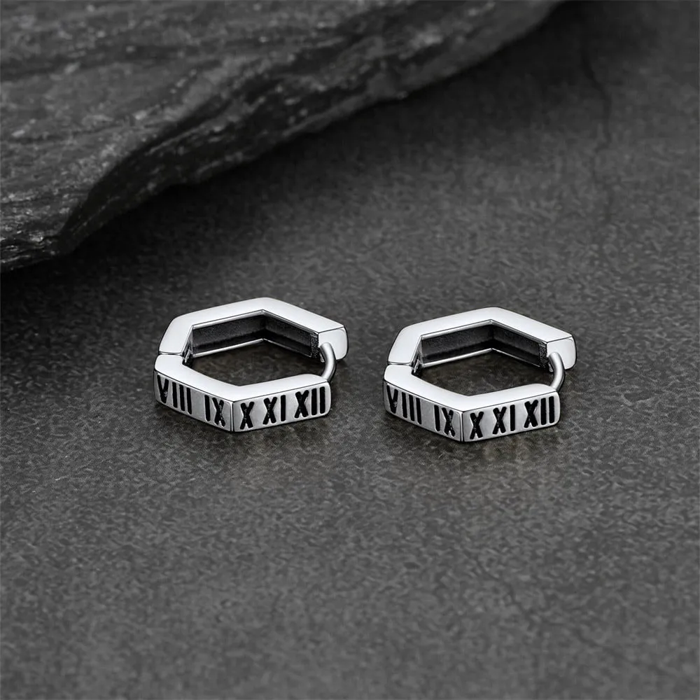 Roman Numerals Hexagon Hoop Earrings For Men