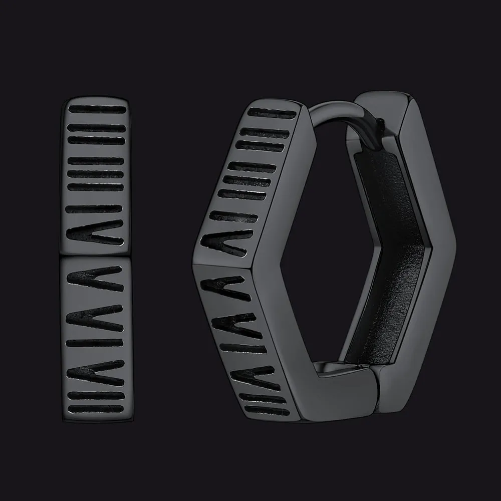 Roman Numerals Hexagon Hoop Earrings For Men