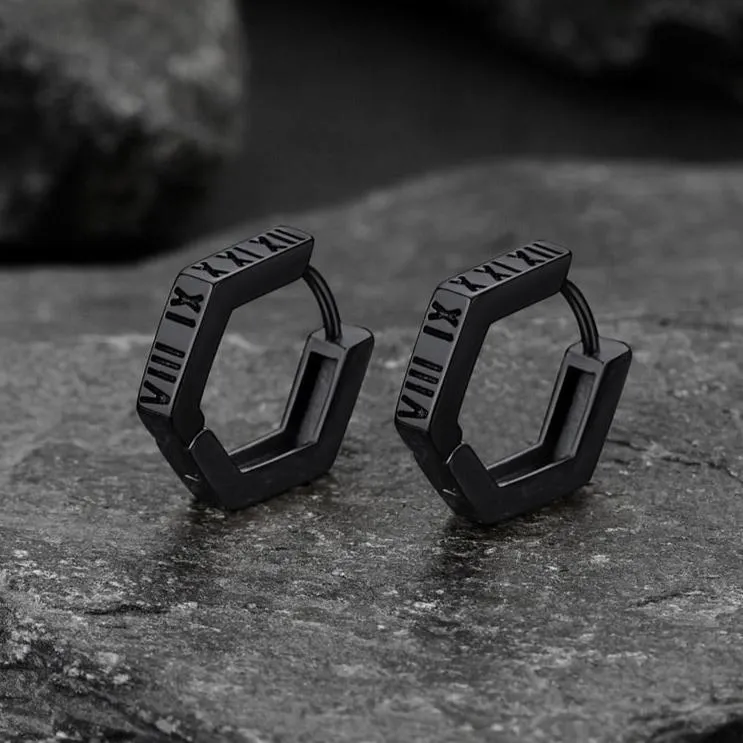 Roman Numerals Hexagon Hoop Earrings For Men
