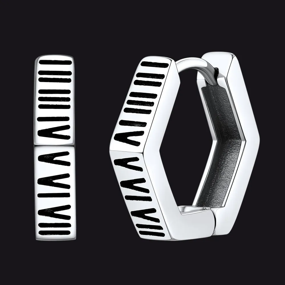 Roman Numerals Hexagon Hoop Earrings For Men