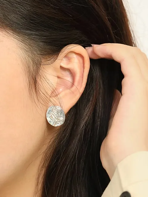 Rose Circle Stud Earrings Sterling Silver 925 Statement Big Vintage Style Jewelry - KESLEY