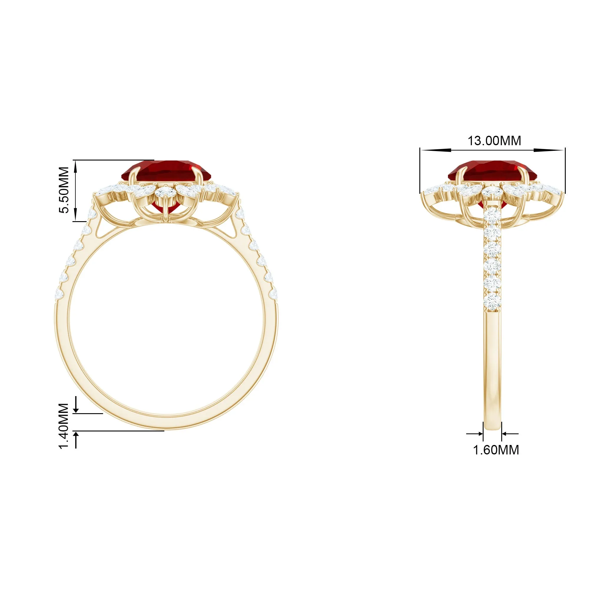Round Created Ruby Statement Ring with Moissanite Floral Halo