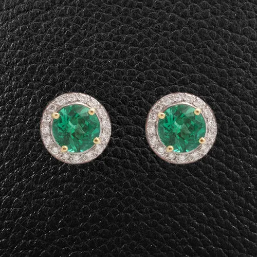 Round Emerald & Diamond Earrings