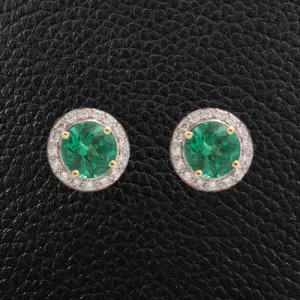 Round Emerald & Diamond Earrings