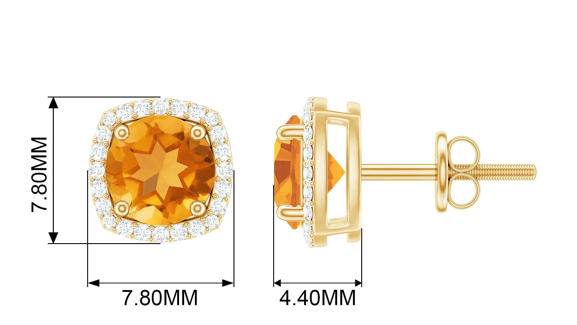 Round Shape Citrine Stud Earrings with Diamond Halo