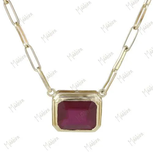 Ruby 10x8mm Paper clip Chain Necklace 13x11mm