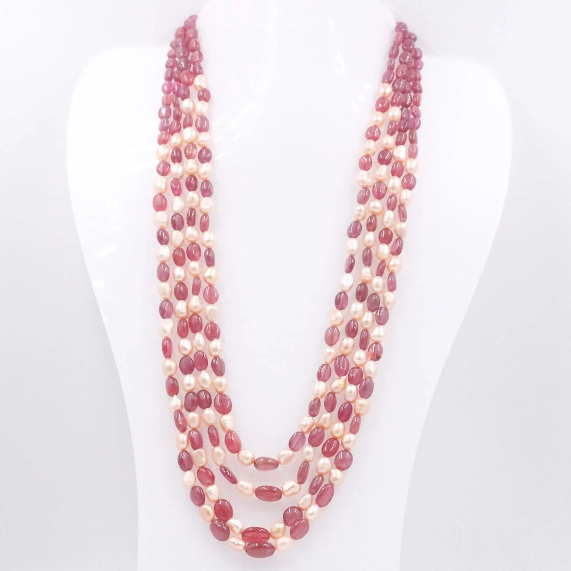 Ruby and Pearl Necklace Layered Necklace Gemstone Necklace Long Necklace Sarafa Necklace Multi Strand Necklace SKU 6143333