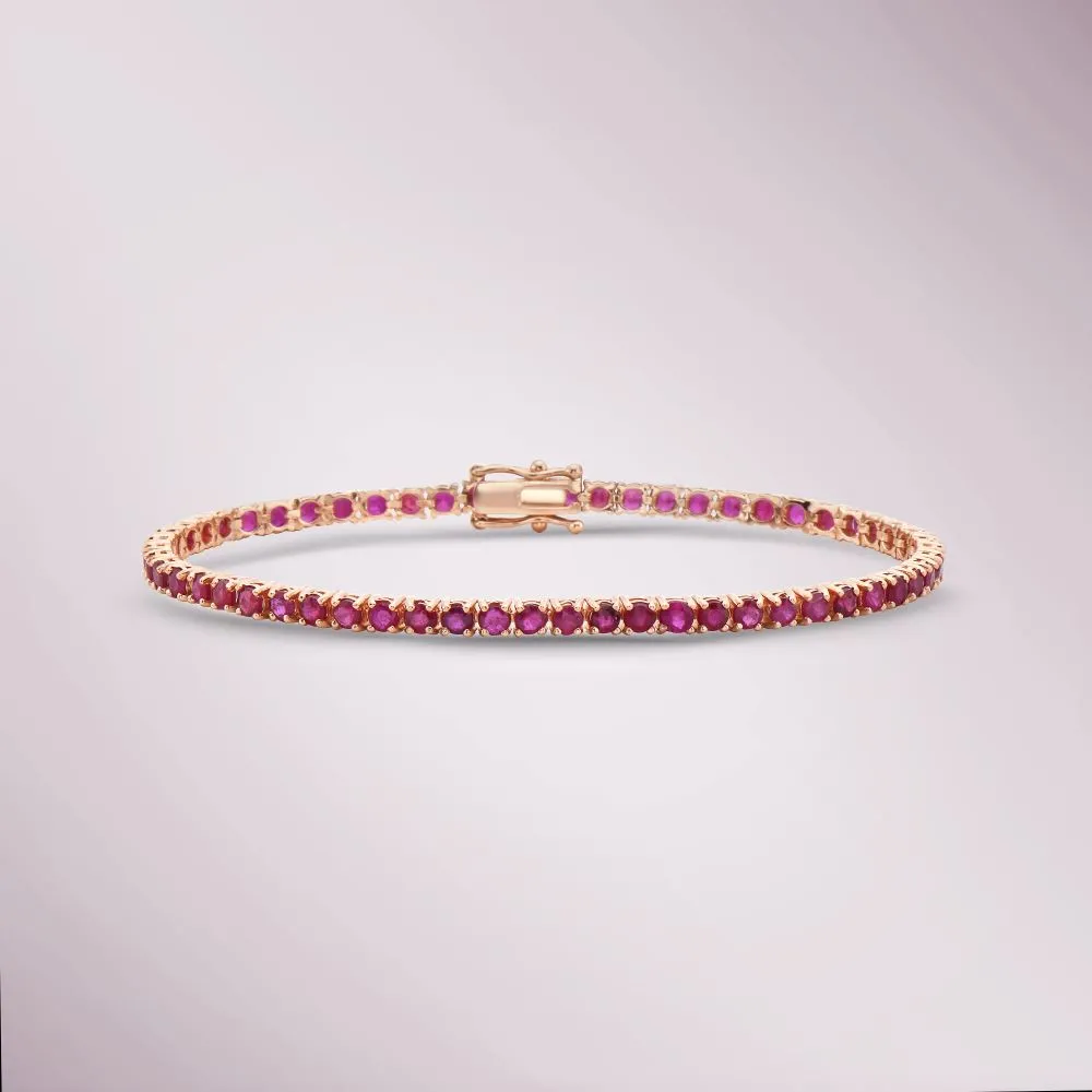 Ruby Tennis Bracelet (9.04 ct.) 3.00mm 4-Prongs Setting in 18K Gold