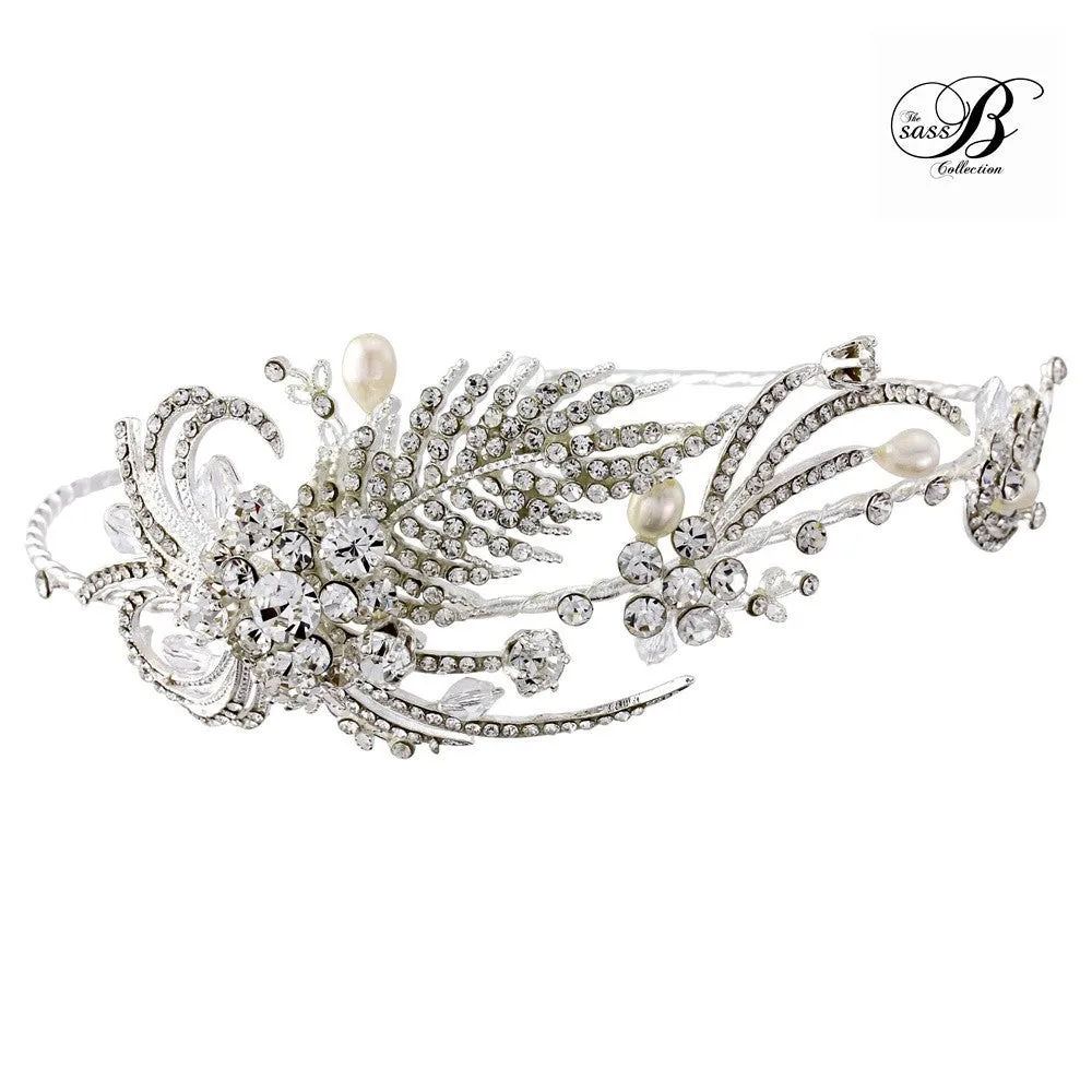 SassB Lillian Crystal and Pearl Side Tiara