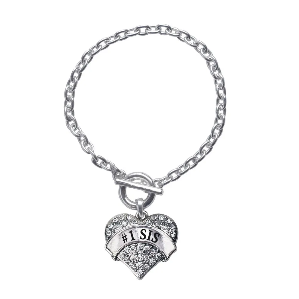 Silver #1 Sis Pave Heart Charm Toggle Bracelet