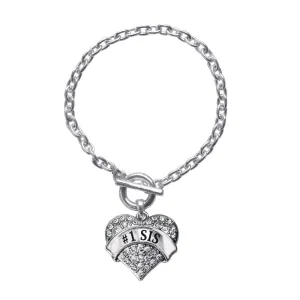 Silver #1 Sis Pave Heart Charm Toggle Bracelet