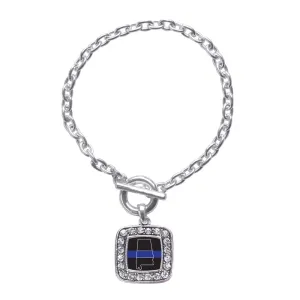 Silver Alabama Thin Blue Line Square Charm Toggle Bracelet