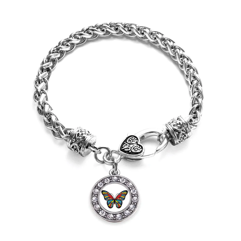 Silver Autism Awareness Butterfly Circle Charm Braided Bracelet