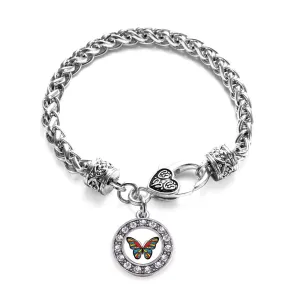 Silver Autism Awareness Butterfly Circle Charm Braided Bracelet