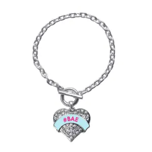 Silver #BAE Teal Candy Pave Heart Charm Toggle Bracelet