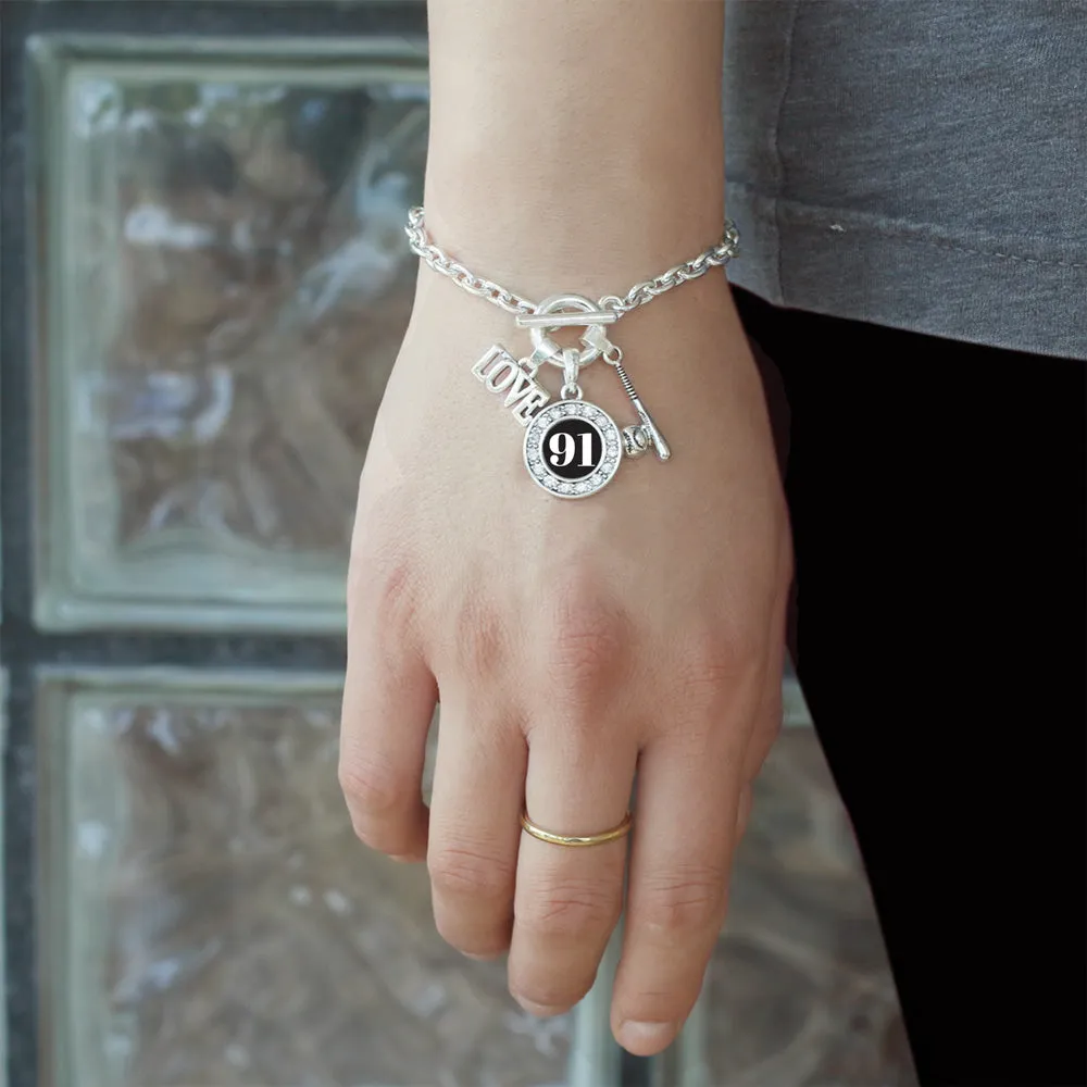 Silver Baseball Bat - Sports Number 91 Circle Charm Toggle Bracelet