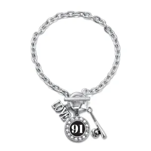Silver Baseball Bat - Sports Number 91 Circle Charm Toggle Bracelet