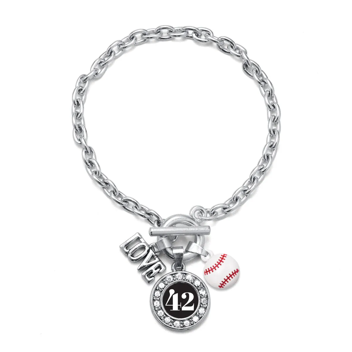 Silver Baseball - Sports Number 42 Circle Charm Toggle Bracelet