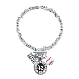 Silver Baseball - Sports Number 42 Circle Charm Toggle Bracelet