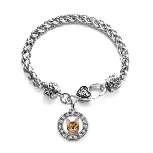 Silver Bengal Cat Circle Charm Braided Bracelet