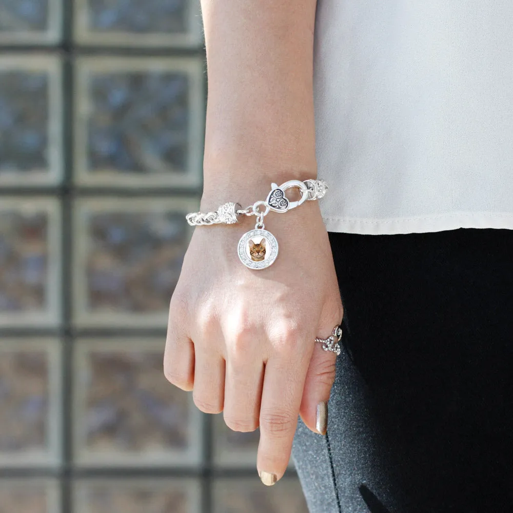 Silver Bengal Cat Circle Charm Braided Bracelet