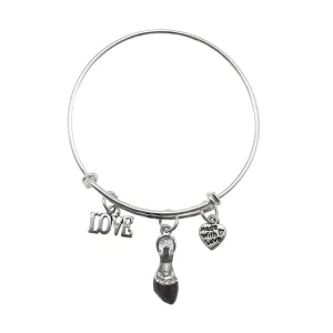 Silver Black Heel Shoe Charm Wire Bangle Bracelet