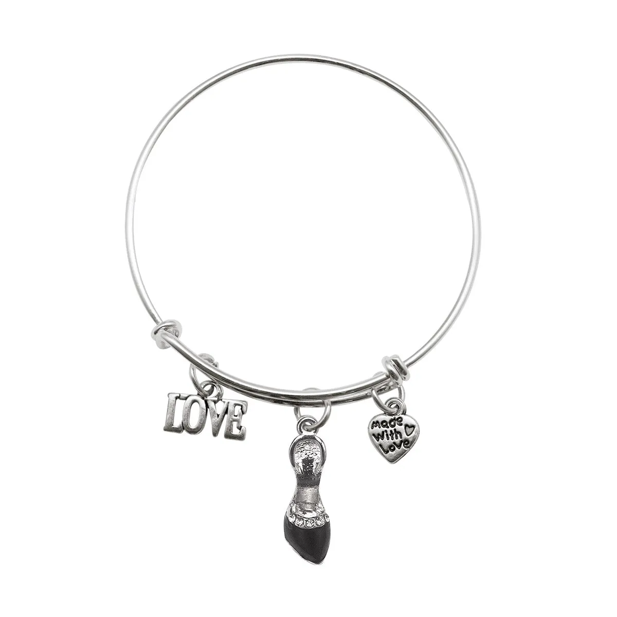 Silver Black Heel Shoe Charm Wire Bangle Bracelet