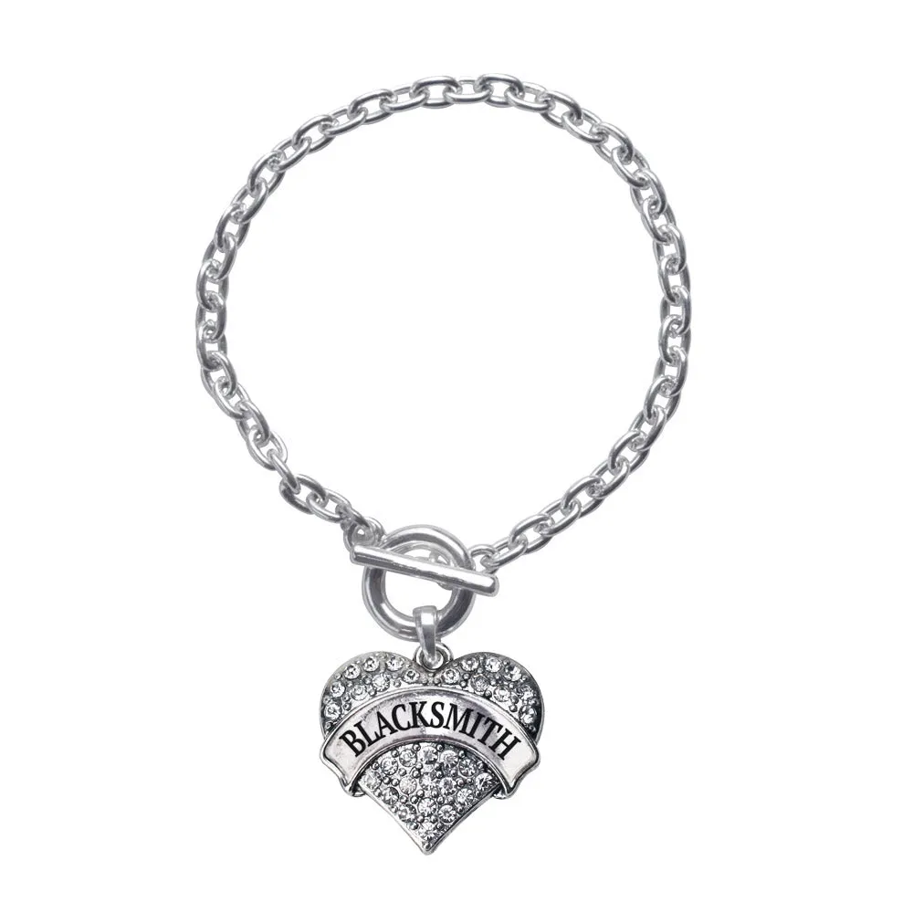 Silver Blacksmith Pave Heart Charm Toggle Bracelet