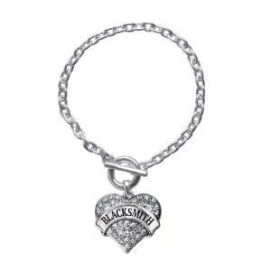 Silver Blacksmith Pave Heart Charm Toggle Bracelet