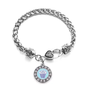 Silver Blue Chevron Cupcake Circle Charm Braided Bracelet