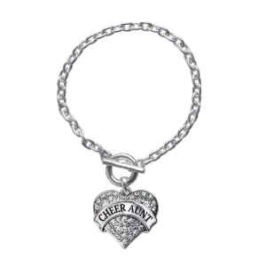 Silver Cheer Aunt Pave Heart Charm Toggle Bracelet