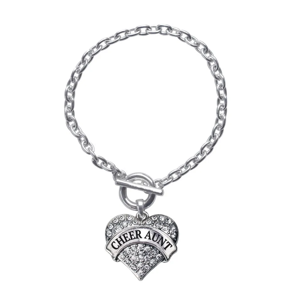 Silver Cheer Aunt Pave Heart Charm Toggle Bracelet