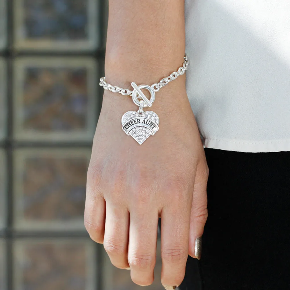 Silver Cheer Aunt Pave Heart Charm Toggle Bracelet