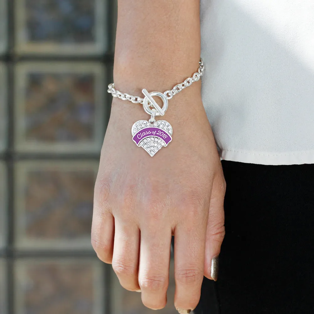 Silver Class of 2018 - Purple Pave Heart Charm Toggle Bracelet