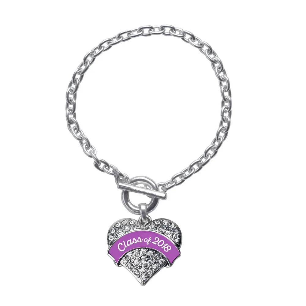Silver Class of 2018 - Purple Pave Heart Charm Toggle Bracelet