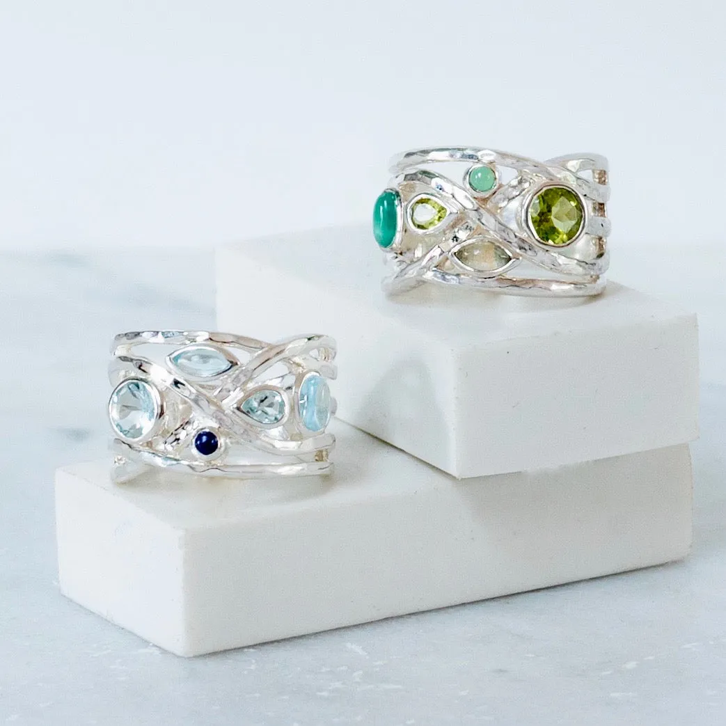 Silver Cocktail Ring Liana Blue Gemstones