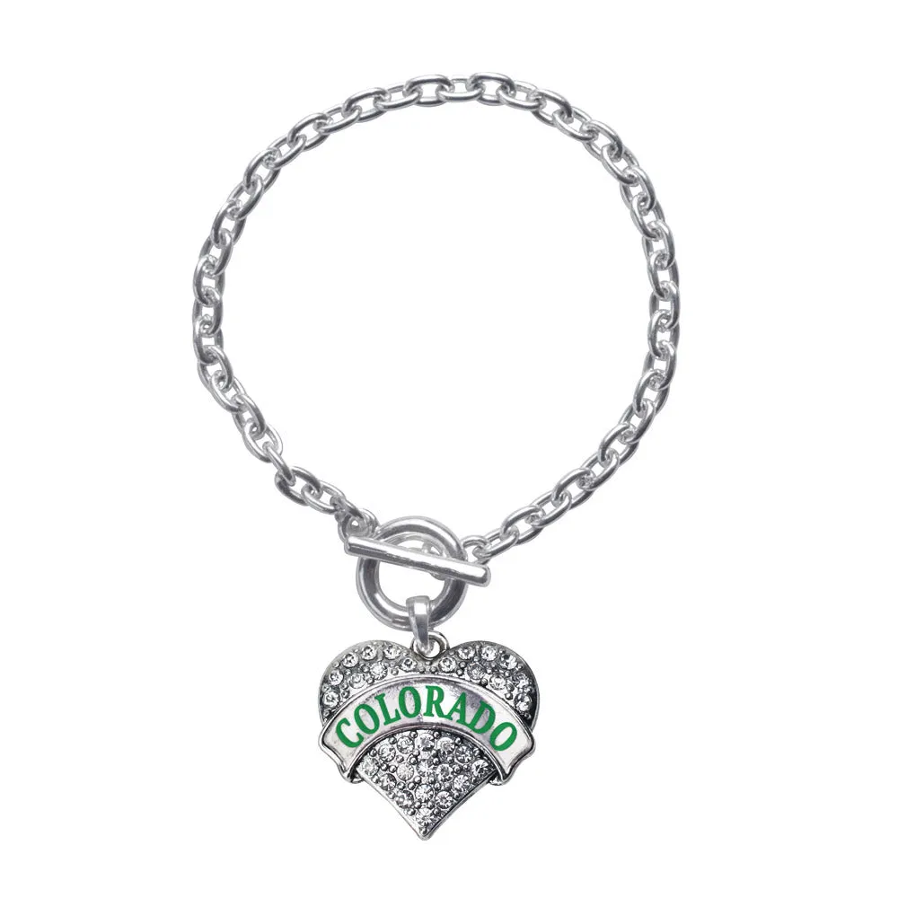 Silver Colorado Pave Heart Charm Toggle Bracelet