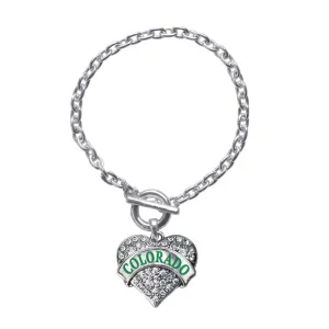 Silver Colorado Pave Heart Charm Toggle Bracelet