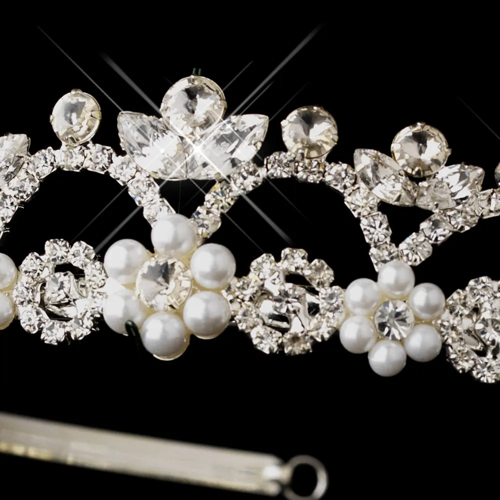Silver Crystal & Pearl Dainty Tiara Headpiece
