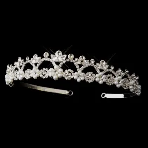 Silver Crystal & Pearl Dainty Tiara Headpiece