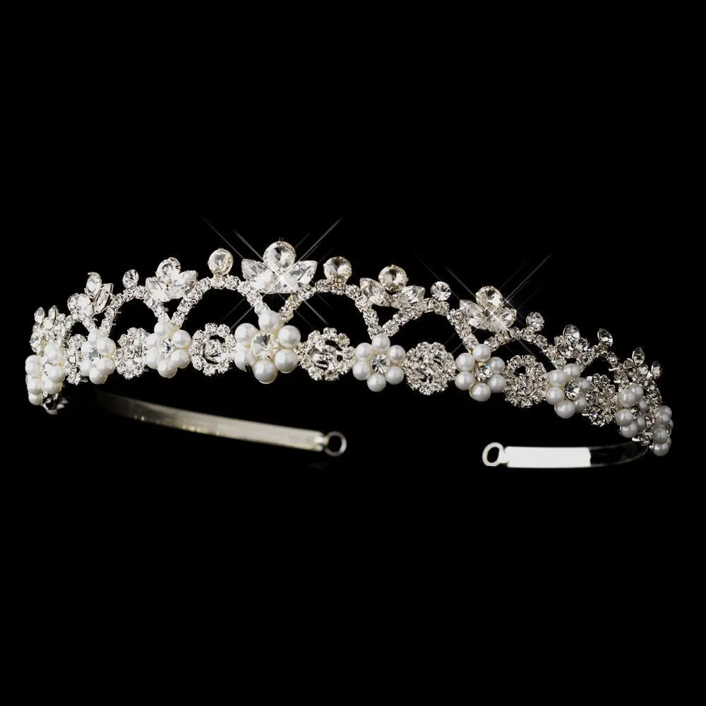 Silver Crystal & Pearl Dainty Tiara Headpiece