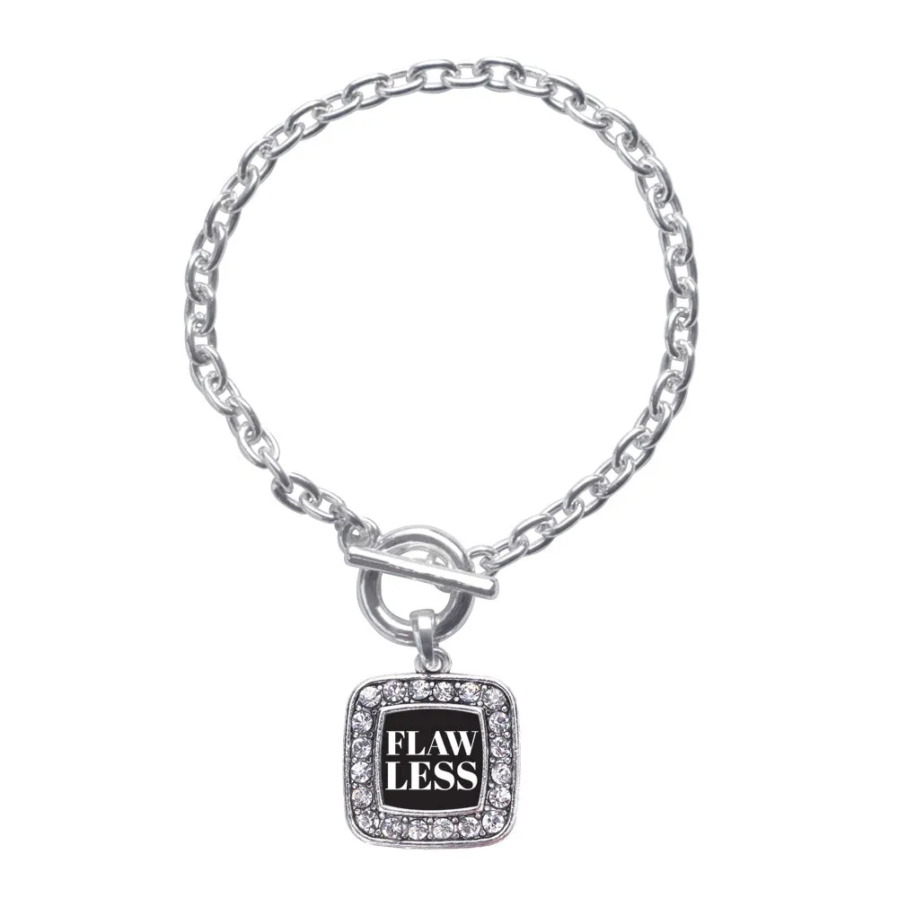 Silver Flawless Square Charm Toggle Bracelet