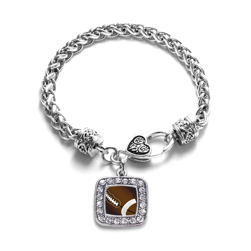 Silver Football Lovers Square Charm Braided Bracelet