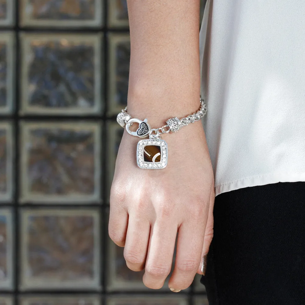 Silver Football Lovers Square Charm Braided Bracelet