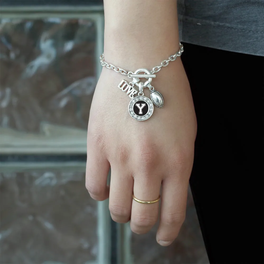 Silver Football - Sports Initial Y Circle Charm Toggle Bracelet