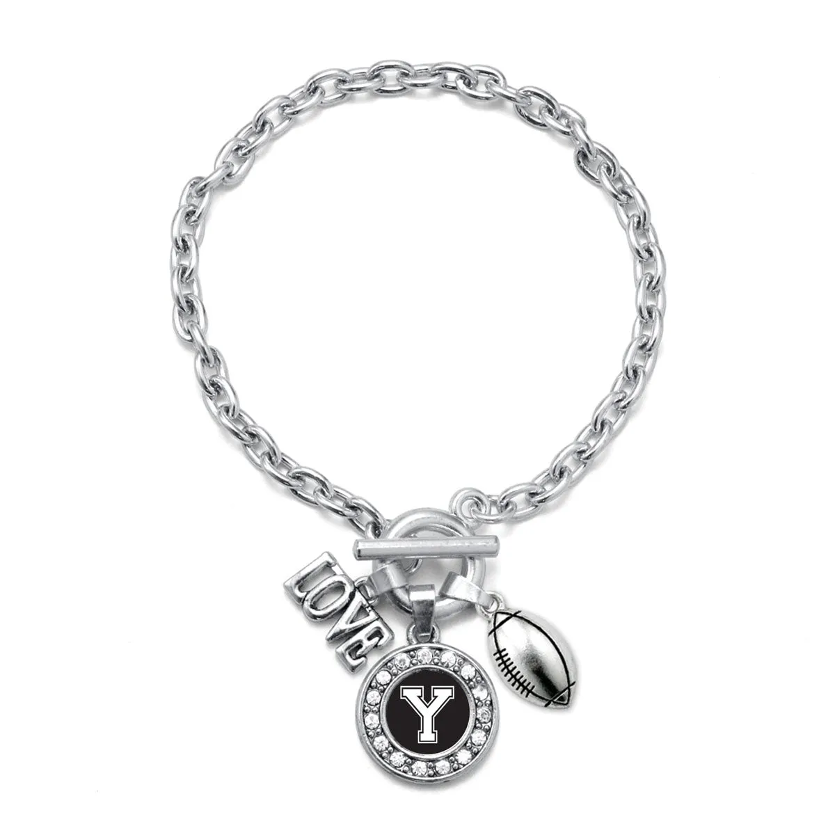 Silver Football - Sports Initial Y Circle Charm Toggle Bracelet